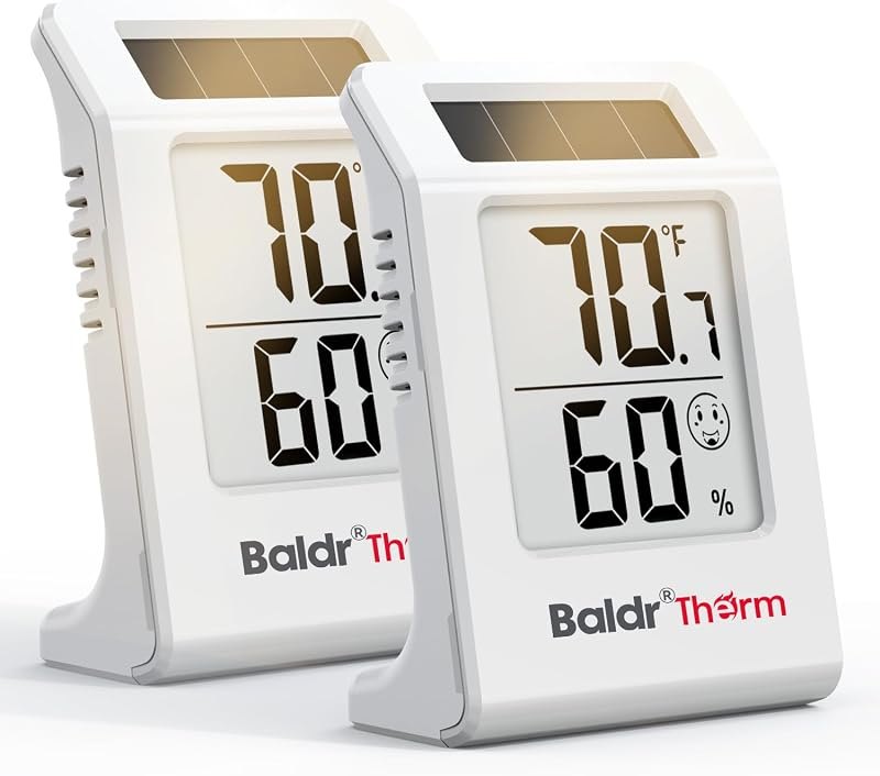 2.2'' Digital Thermometer and Hygrometer Meter, Solar-Powered Indoor Temperature Sensor Humidity Monitor, Humidity