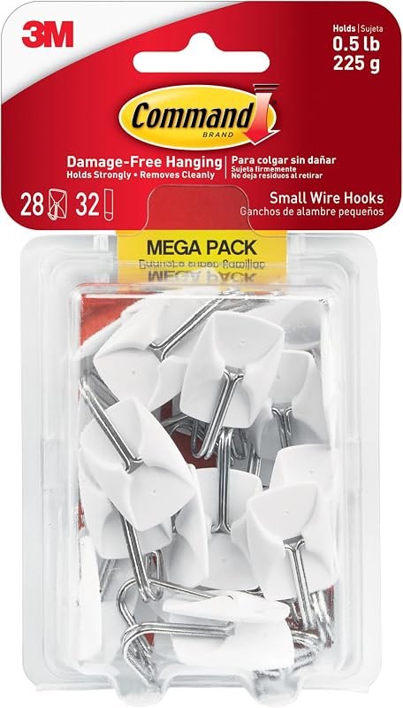 Small Wire Toggle Hooks, 28 Hooks and 32 Strips, Damage-Free Hanging Wall Hooks with Adhesive Strips, No Tools