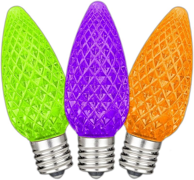 Novelty Lights 25pk Lime, Purple & Orange C9 LED Christmas Light Bulbs