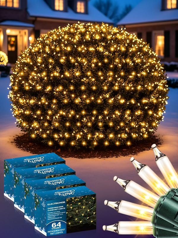4 Pack Net Christmas Lights Outdoor, 4 x 4 ft, Warm White — net lights for roof for net lights roof