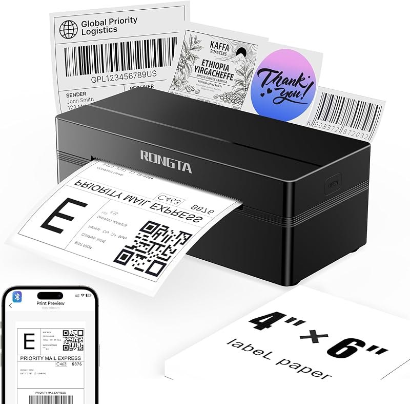 Rongta Bluetooth Shipping Label Printer, Wireless 4x6 Thermal Label Printer for Shipping Packages, Support Phones