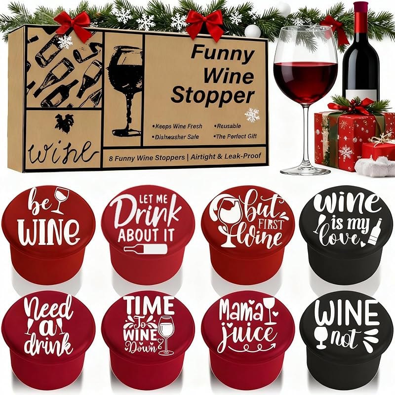 8 Pack Funny Wine Stoppers - Wine Gifts for Wine Lovers