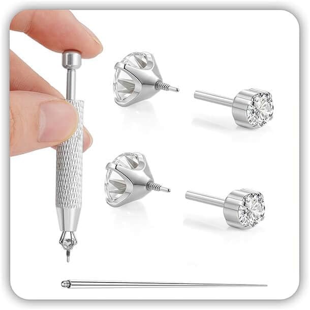 Double-sided Cubic Zirconia Flat Back Earrings Studs 18G Surgical Steel Tragus Piercing Jewelry Extended Internal