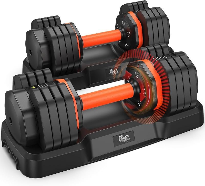 FLYBIRD Adjustable Dumbbell Set of 2, 110LB/50LB Weights Dumbbell Set for Home Gym Exercise & Fitness, Fast Change
