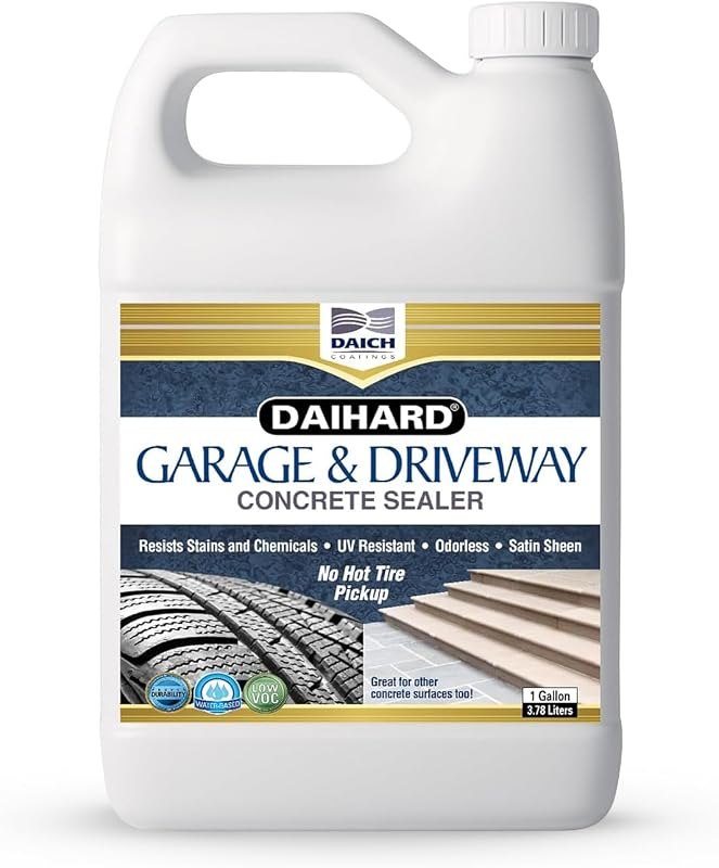 Daich Coatings DAIHARD Garage & Driveway Concrete Sealer - Water-Based, Stain & Chemical Resistant, Satin Sheen Finish
