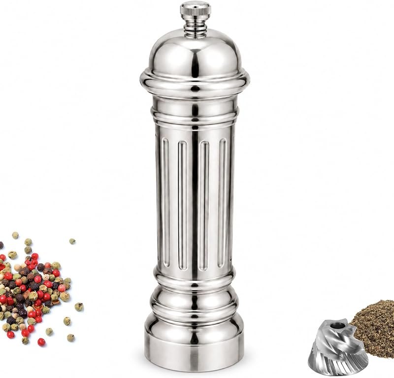 Metal Pepper Grinder with Stainless Steel Core, Heavy Duty High Output Pepper Mill with Adjustable Coarseness