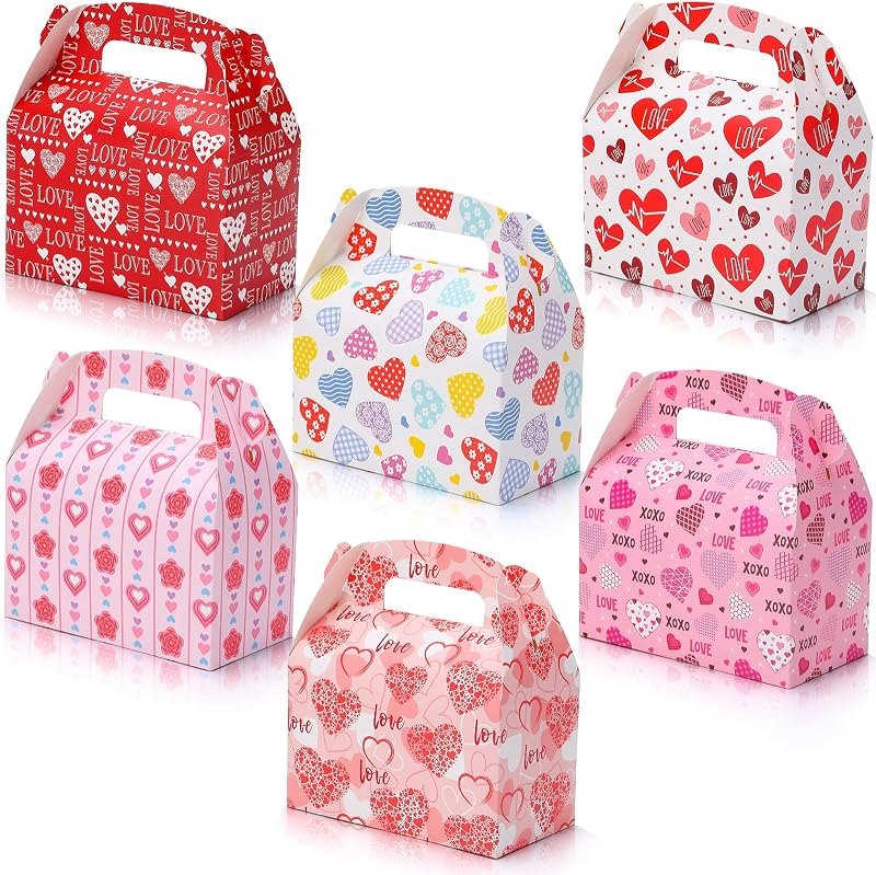 FUQUUON 30 Pack Valentine’s Day Gift Treat Boxes, Portable Valentines Candy Boxes with Colorful Heart shaped Design