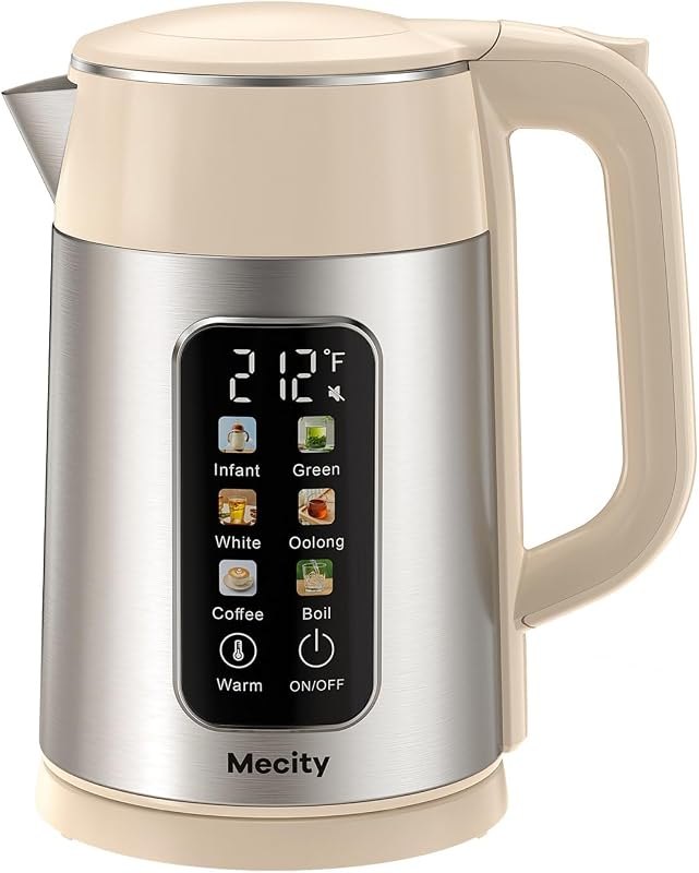 Mecity Electric Kettle 1.7L Touch Screen Temperature Control Water Boiler, No Plastic Contact with Water. 6 Presets
