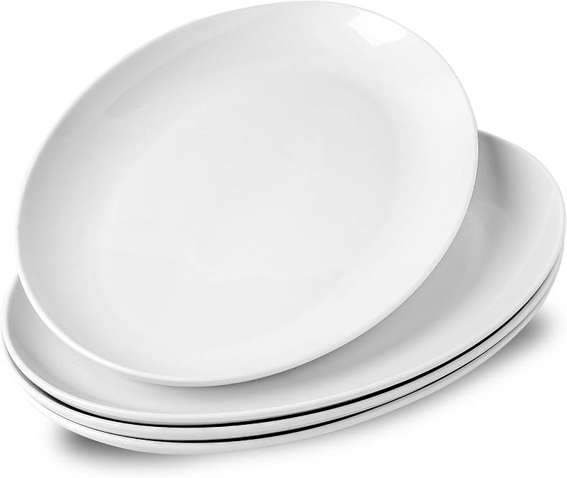 16 Inch Serving Platters Set of 4, Porcelain Large Oval Dinner Plates, Oven to Table Serving Dishes, White platters