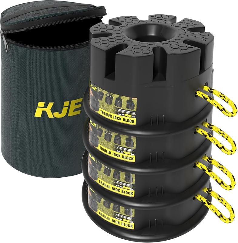 KJE 4PCS RV Trailer Jack Block with Bag, 6" High RV Leveling Block, Trailer Blocks Suit for Any 5th Wheels Support