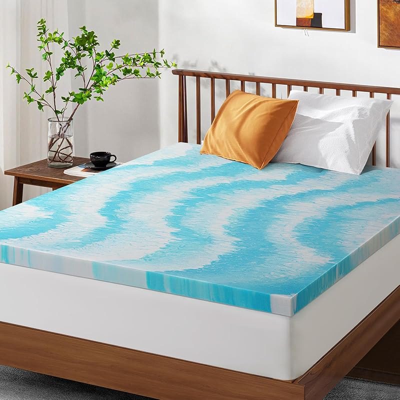 Premium Dual Layer 2 Inch Memory Foam Mattress Topper, 2 Inch Gel Memory Foam Mattress Pad Cover for Back Pain, Extra