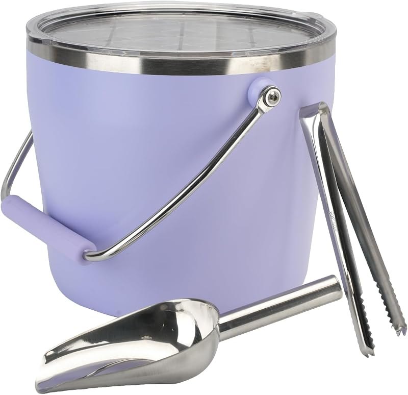 Luxfuel Insulated Beverage & Ice Bucket with Lid - Stainless Steel, Includes Scoop & Tongs, Holds 6 Longnecks or 3