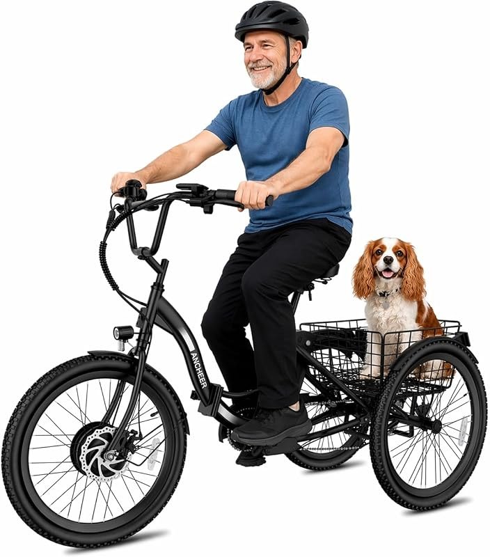 ANCHEER Electric Tricycle for Adults, Peak 600W Folding Electric Trike, 24" 499Wh Ebike for 60+ Seniors, 15.5MPH 3
