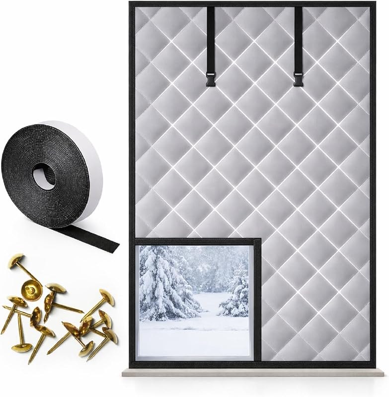 Thermal Window Cover for Winter, 47" x 63" Insulated Window Curtain with Velcro, Cold Weather Window Insulation Kit