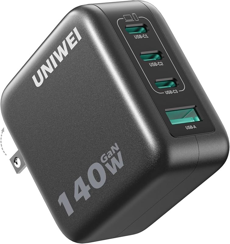 Laptop Charger, 140W MAX USB C Charger, 4-Port Multi-Device Fast Charging, Advanced GaN Power Adapter, for MacBook