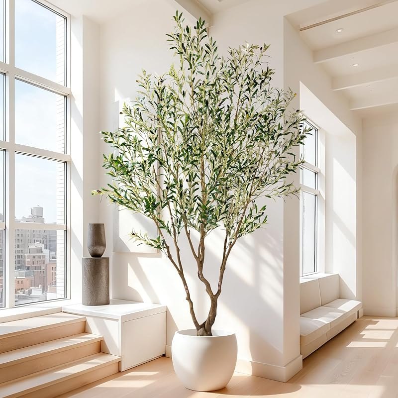 7ft Faux Olive Tree with Pot & Moss Artificial Olive Plant Fake Olive Tree for Home Decor, Large Indoor Artificial
