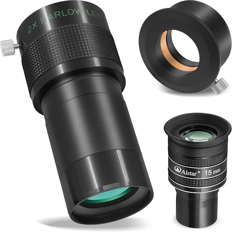 Alstar 1.25" 58 Degree 15mm Telescope Eyepiece - Bundle with - 2 inch ED 2X Barlow Lens — planetary nebula eyepiece