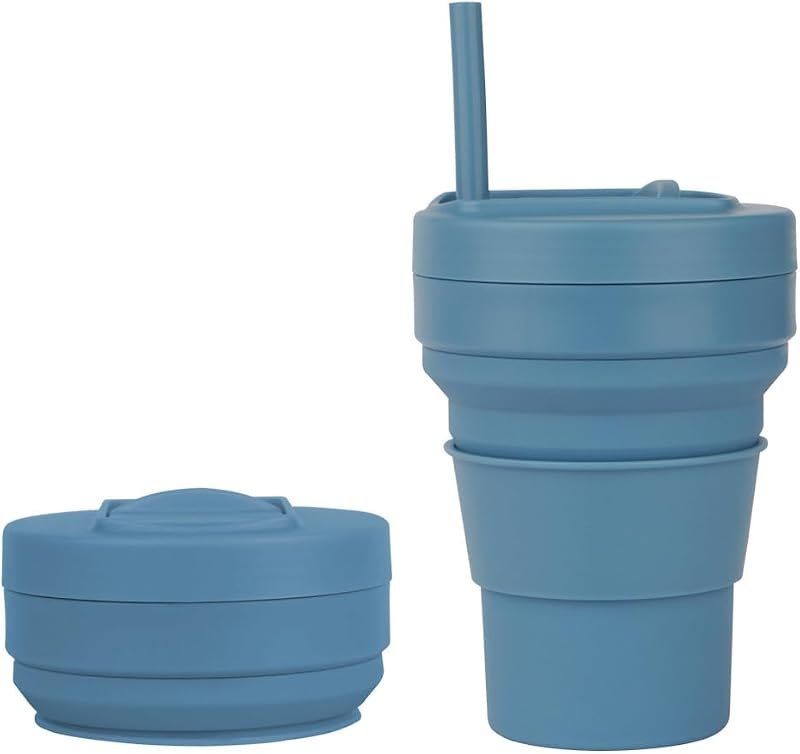 Collapsible Silicone Cup 12 oz BPA Free Reusable Travel Cup with Lid & Straw Foldable Pocket Size for Hot & Cold