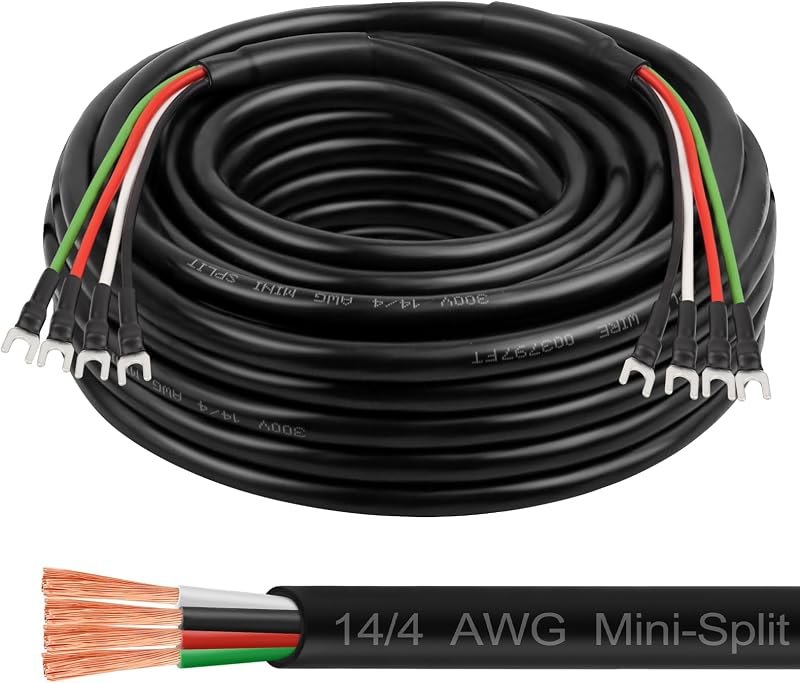 MOOKEERF 14/4 AWG Mini-Split Cable - 25FT 14 AWG 4 Conductor Control Cable 300V Stranded Oxygen-Free Pure Copper Wire