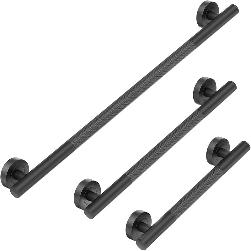 Lava Odoro Black Shower Grab Bars, Anti-Slip Knurling Grab Bar 36" 24" 18" — shower grab bar with suction cup for