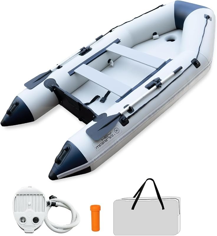 HEYBOARD Inflatable Dinghy Boat with Drop Stitch Floor, 1100D PVC Material, 4-Person Inflatable Tender Raft for