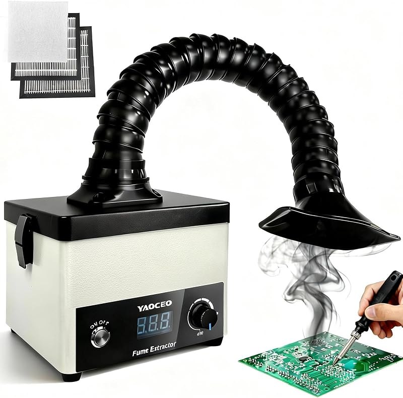 YC60 Solder Fume Extractor, 120m³/h-180m³/h Strong Suction, 2-in-1 Filtration (HEPA+Carbon), High-Efficiency Solder
