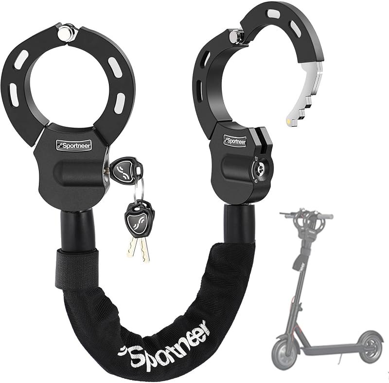 Sportneer Scooter Lock: 7mm Square Chain Anti-Theft Cut Resistant Bike Lock with 3 Keys, 2.46ft/75cm Heavy Duty 3
