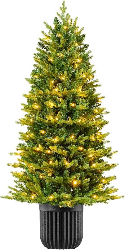 Best Choice Products Prelit Potted Pencil Christmas Tree, 4.5Ft Realistic Artificial Lighted Holiday Décor, 175