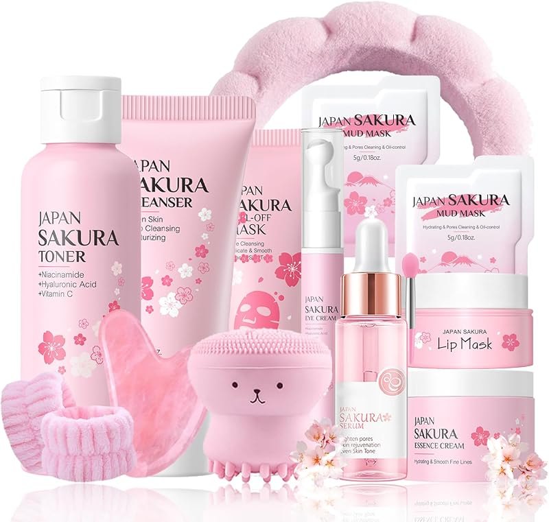 Sakura Skin Care Set Christmas Birthday Gifts for Teen Girls -Skincare for Girls 10-12 - Kids Skin Care Set for girls