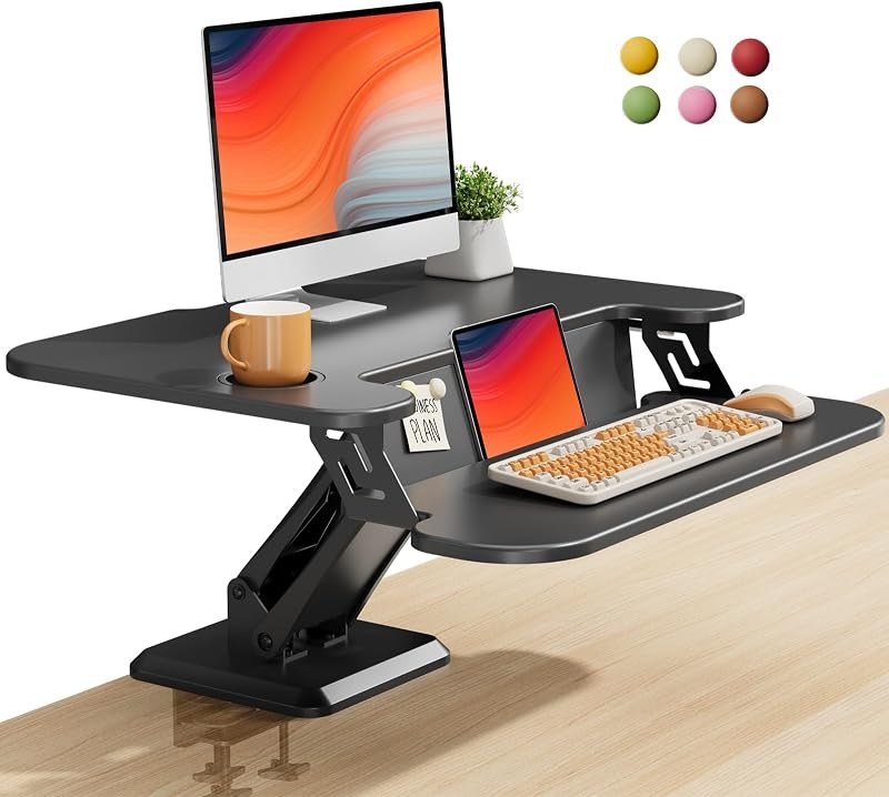 28" Small Standing Desk Converter with Keyboard Tray, Black