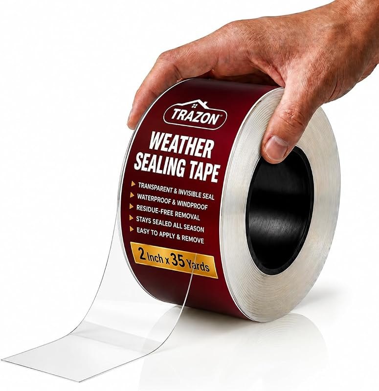 Window Weather Sealing Tape, 2" x 35 Yards (105 FT) Ultra-Clear Insulation Tape - Residue-Free Weather Stripping for