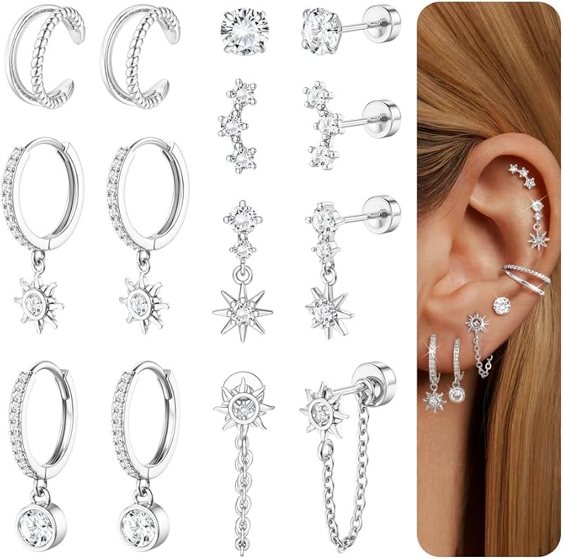 Flat Back Cartilage Earrings for Women Trendy Dainty CZ Flatback Studs — best flat back earrings for sensitiv for flat