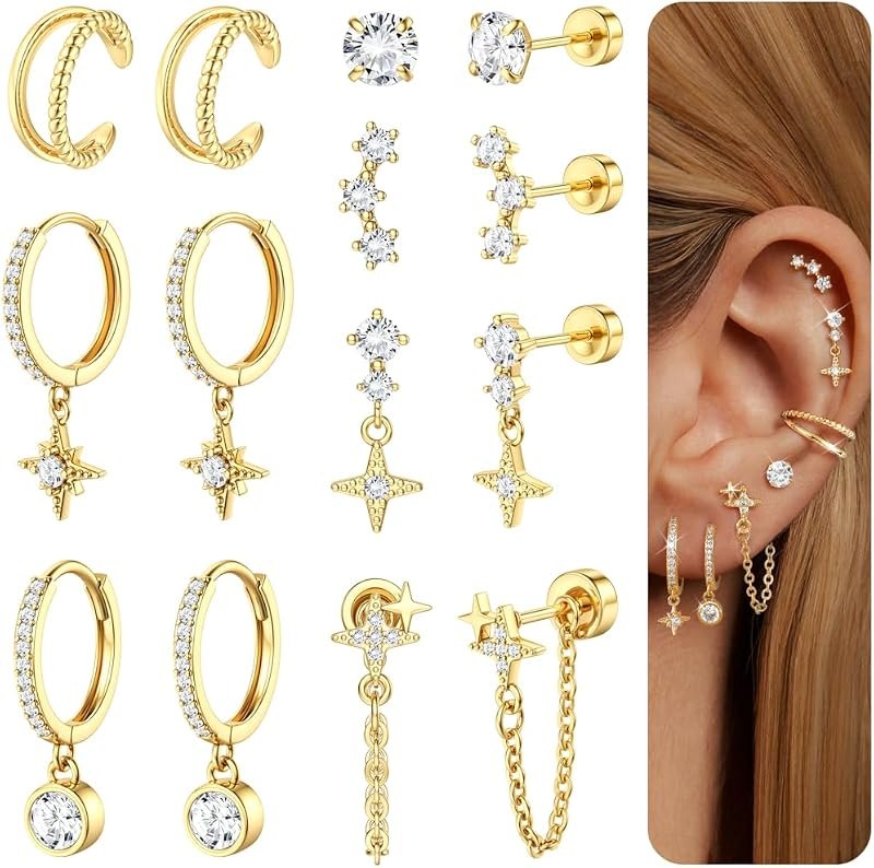 Flat Back Cartilage Earrings for Women Trendy Dainty CZ Flatback Studs — flat screw back earrings for flat screw back