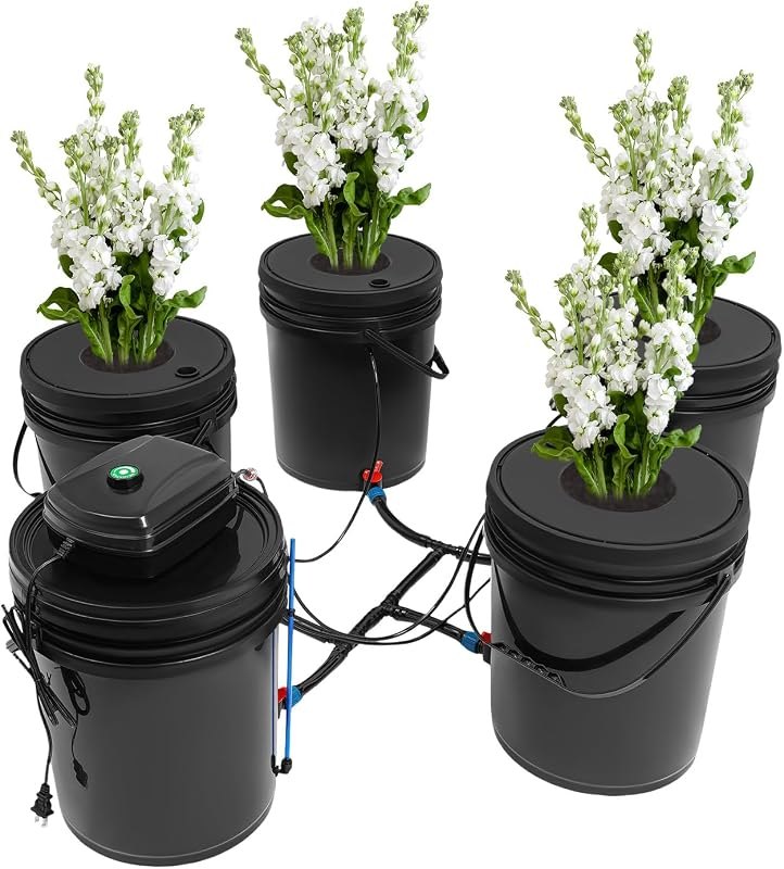 4 Bucket Hydroponic Growing System Kit, 5.28Gal Deep Water Culture with Air Pump, Indoor Gardening System for