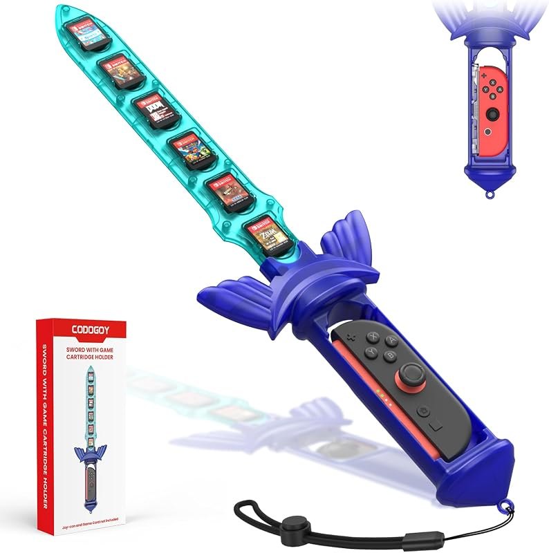Nintendo Switch Accessories, Skyward Sword Grip with Built-in 12 Game Card Holder, Compatible with Switch 2/1/OLED