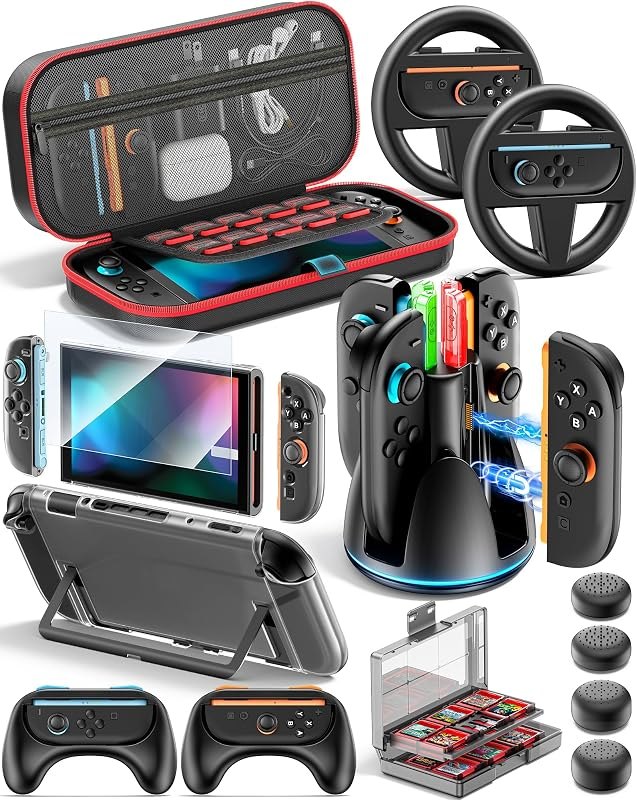 Switch 2 Accessories Bundle for Nintendo Switch 2 Pokopia Bundle, 16-in-1 Kit Include Charging Station, Carrying Case