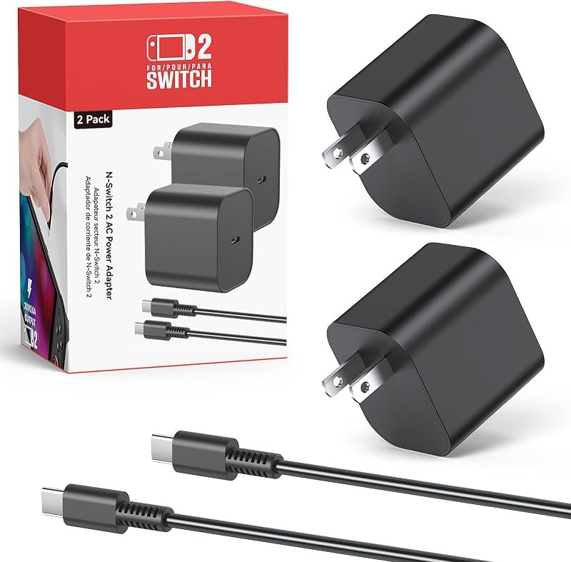 (2 Pack) Switch 2 Charger with 5FT/10FT USB-C Cables, 60W PD3.0 Fast Charger for Nintendo Switch 2/1/OLED/Lite/Steam