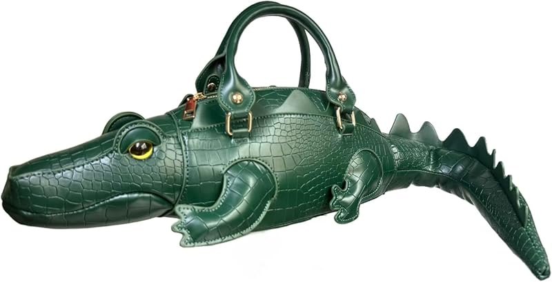Men PU Leather Unique Novelty 3D Crocodile Shape Handbag Purse Removable Strap Crossbody Shoulder Bag for Women —