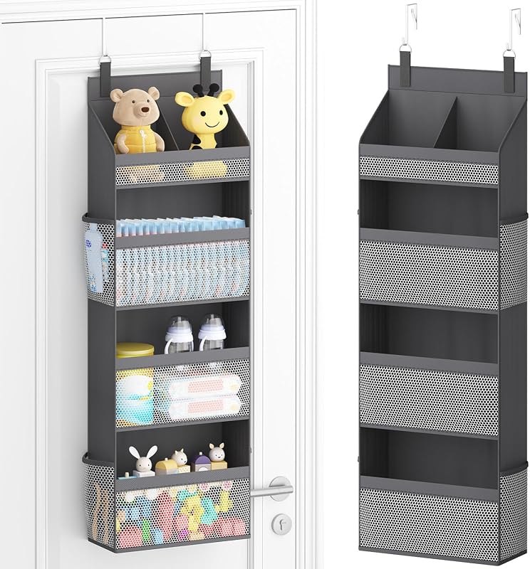 Lifewit 4 Tier Over the Door Organizer, Baby Diaper Hanger Storage, Gray — over door organizer for over door organizer