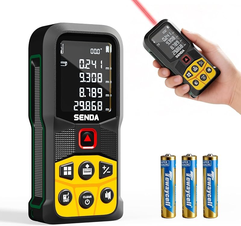 SENDA Laser Measure, 197Ft Digital Laser Measurement Tool with LCD Backlit Display, 1/16in Accuracy, in/Ft/Ft+in/M, 20