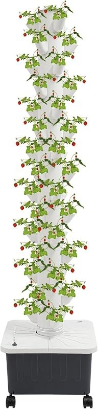 15-Tier Hydroponic Growing Tower Kit, 45 Holes Indoor Vertical Garden System with Water Pump & Wheels, 30L Tank for