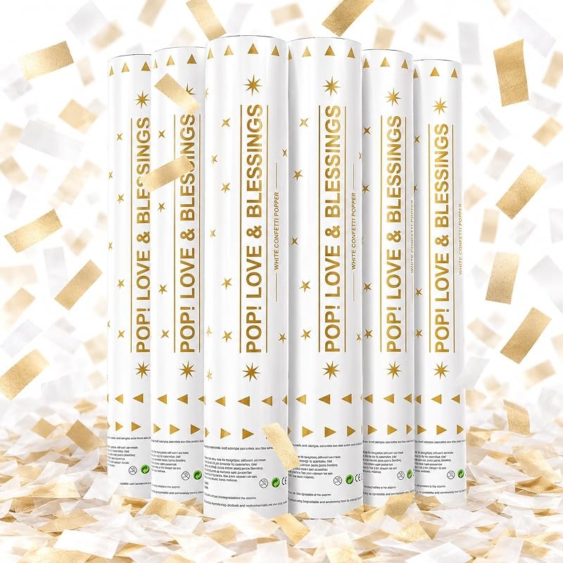 Yorr 6 Pack White Mix Gold Confetti Poppers,Biodegradable Confetti Cannon — new years eve confetti for new years eve