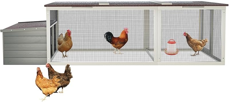 Wooden Chicken Coop with Nesting Box, 85.3" Large Chicken Tractor Poultry Pet Hutch with Weatherproof Asphalt Roof