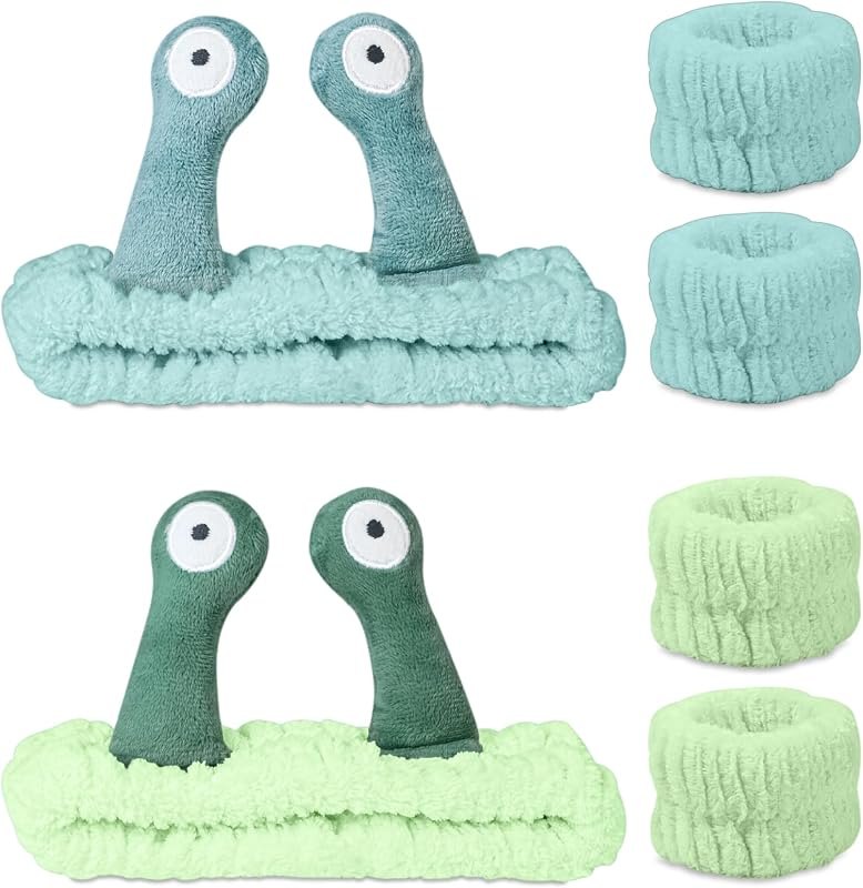 Snail Face Wash Headband Skincare & Wrist Bands for Washing Face Set Cute Spa Headband for Women and Wrist Faces Wash
