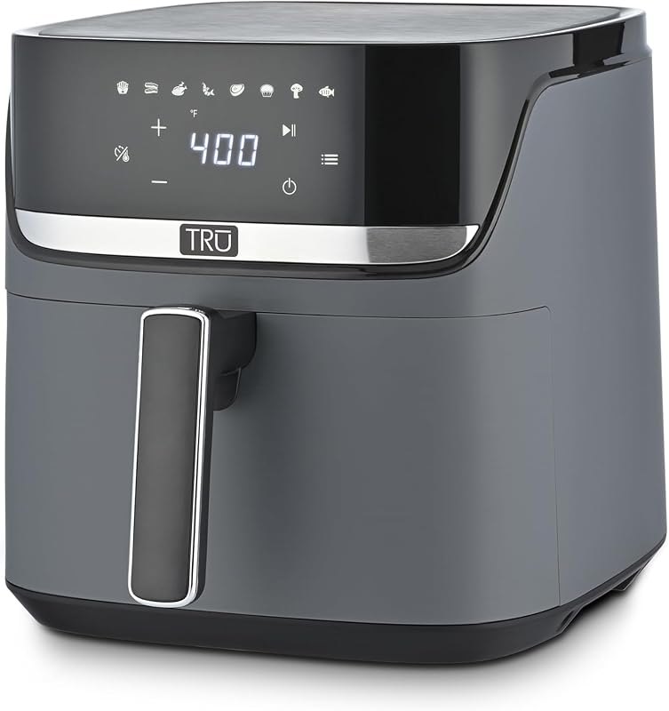 TRU 6-Quart Digital Air Fryer by Select Brands, Family Size, Matte Gray