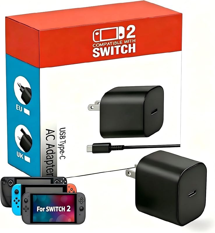 Switch 2 Charger, 60W Charger for Nintendo Switch 2 Support 4K TV Mode — Switch car charger for switch car charger