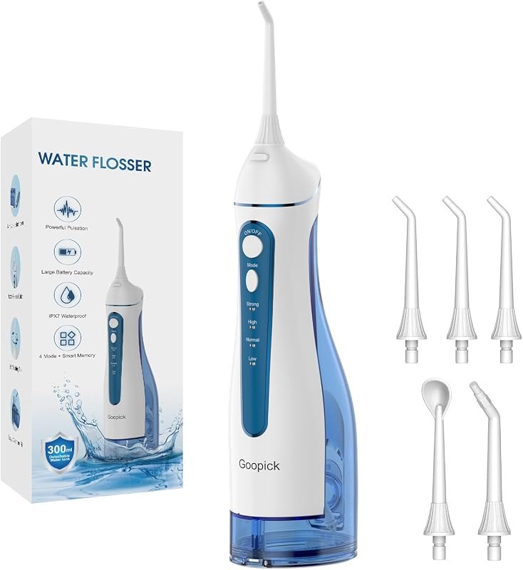 Cordless Portable Water Flosser with 300ML Tank: Rechargeable Oral Irrigator with 5 Tips for Travel, Braces Care and