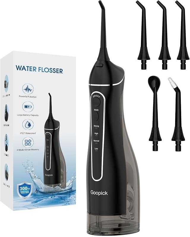 Cordless Portable Water Flosser with 300ML Tank: Rechargeable Oral Irrigator with 5 Tips for Travel, Braces Care and