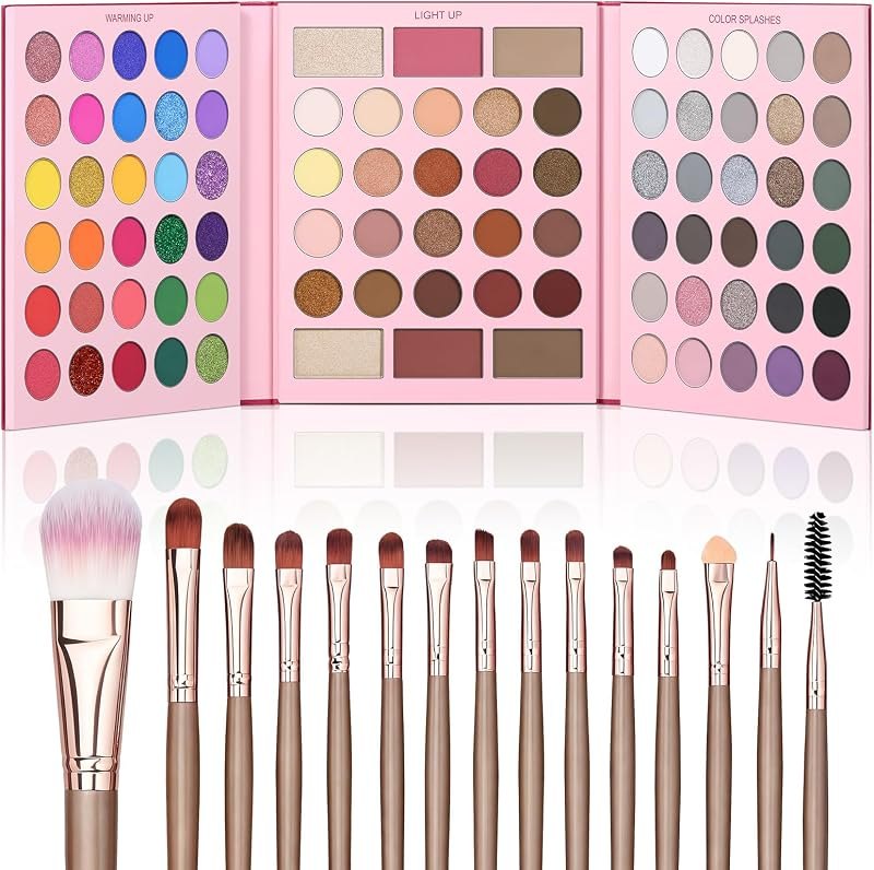 UCANBE 86 Colors Makeup Palette with 15PCS Brushes Set, Matte Glitter Eyeshadow, Highlighter, Blush & Contour All in