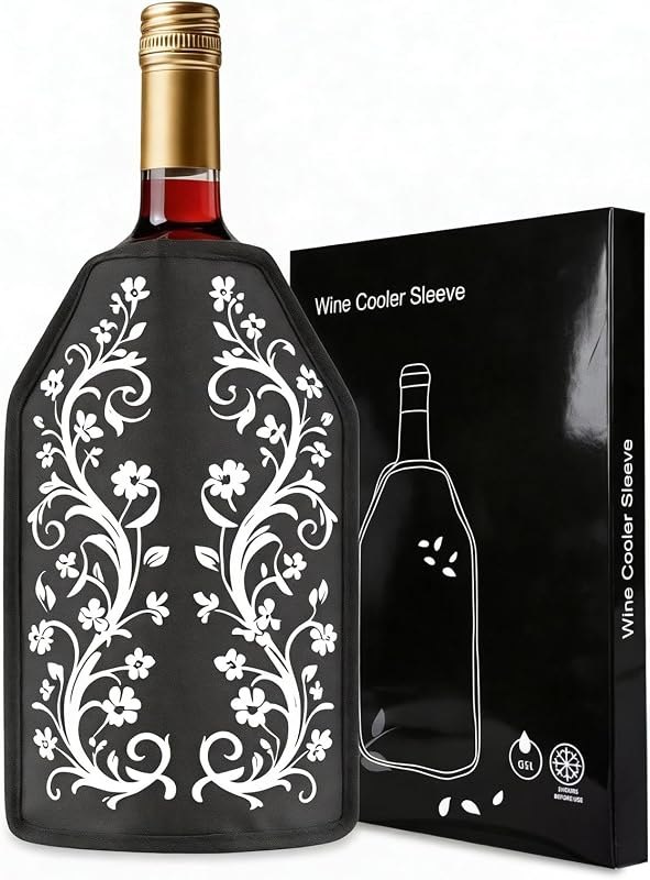 Insulated Wine Bottle Chiller Sleeve, Portable Wine Cooler for Temperature Control (White Floral Pattern) — wine ice